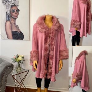 Stylish Pink Faux Fur Shawl